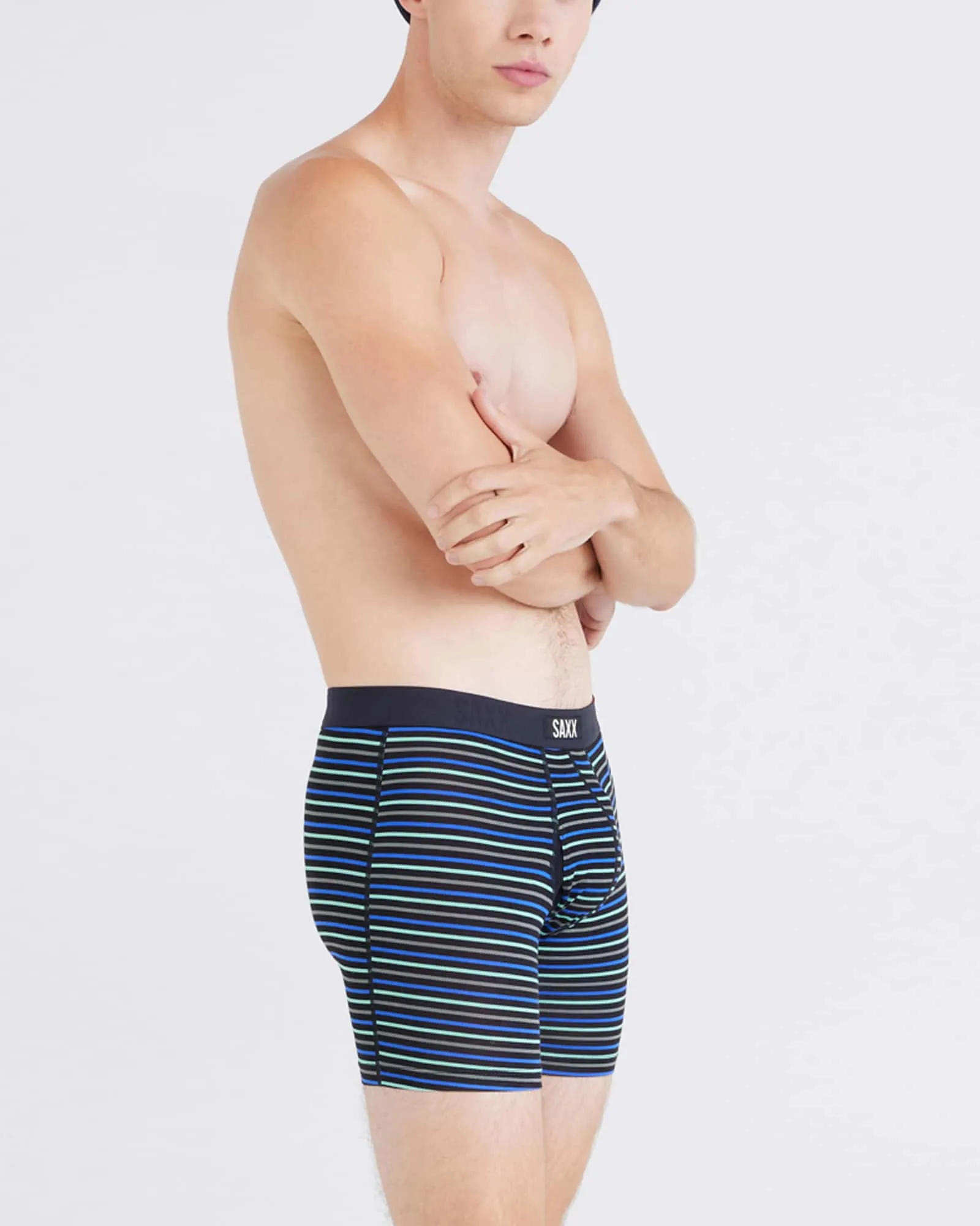 MEN'S SAXX VIBE XTRA SOFT COMFORT BOXER BRIEF 6" | GENT'S STRIPE - SPORT BLUE