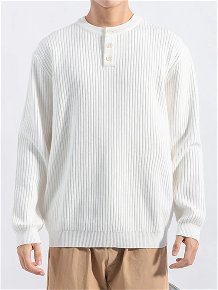 Men's Soft Comfort Henley Collar Solid Ribbed Sweater