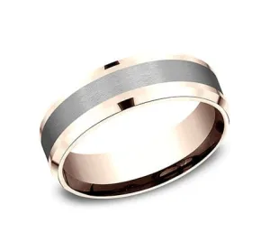 Men's Wedding Band, 7MM 14K Rose Gold and Grey Tantalum