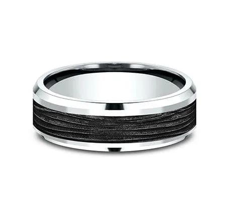 Men's Wedding Band, 7MM 14K White Gold and Black Titanium