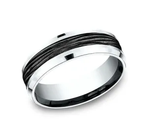 Men's Wedding Band, 7MM 14K White Gold and Black Titanium