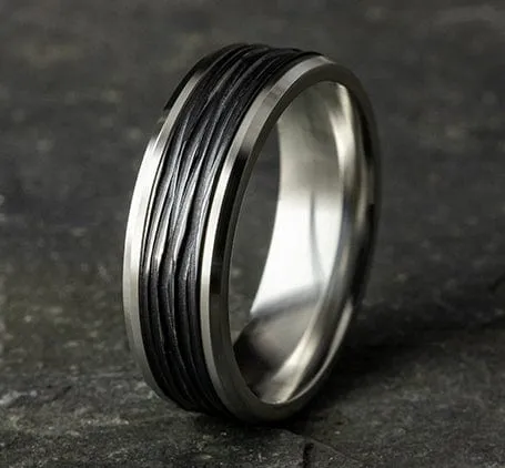 Men's Wedding Band, 7MM 14K White Gold and Black Titanium