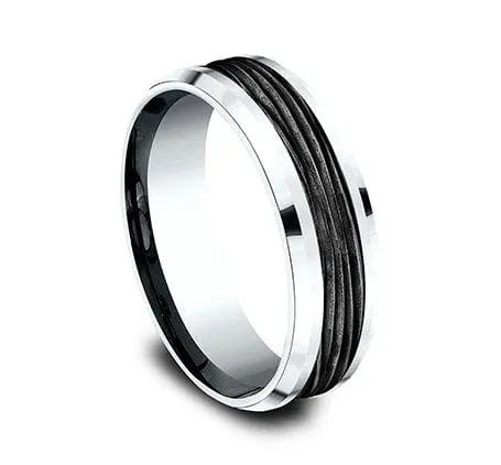 Men's Wedding Band, 7MM 14K White Gold and Black Titanium
