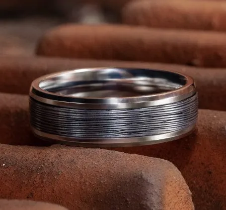 Men's Wedding Band, 7MM 14K White Gold and Tantalum