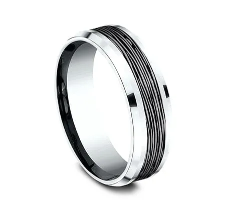 Men's Wedding Band, 7MM 14K White Gold and Tantalum