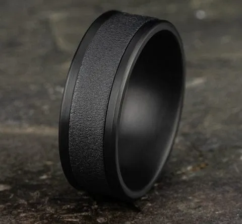 Men's Wedding Band, 8MM Darkened Tantalum Wire-Brushed Center