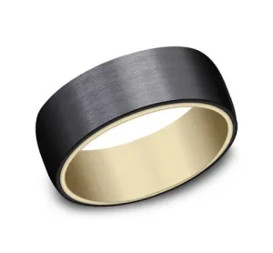 Men's Wedding Band, 8MM Tantalum with 14K Yellow Gold