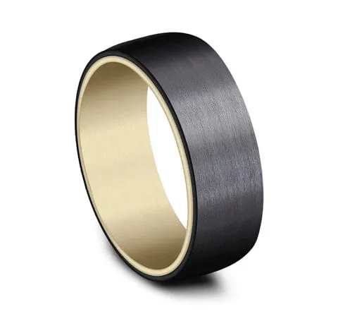 Men's Wedding Band, 8MM Tantalum with 14K Yellow Gold