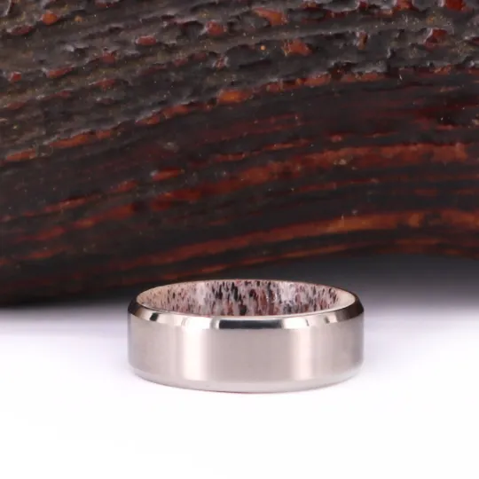Men's Wedding Band Titanium Antler Comfort Fit 8MM