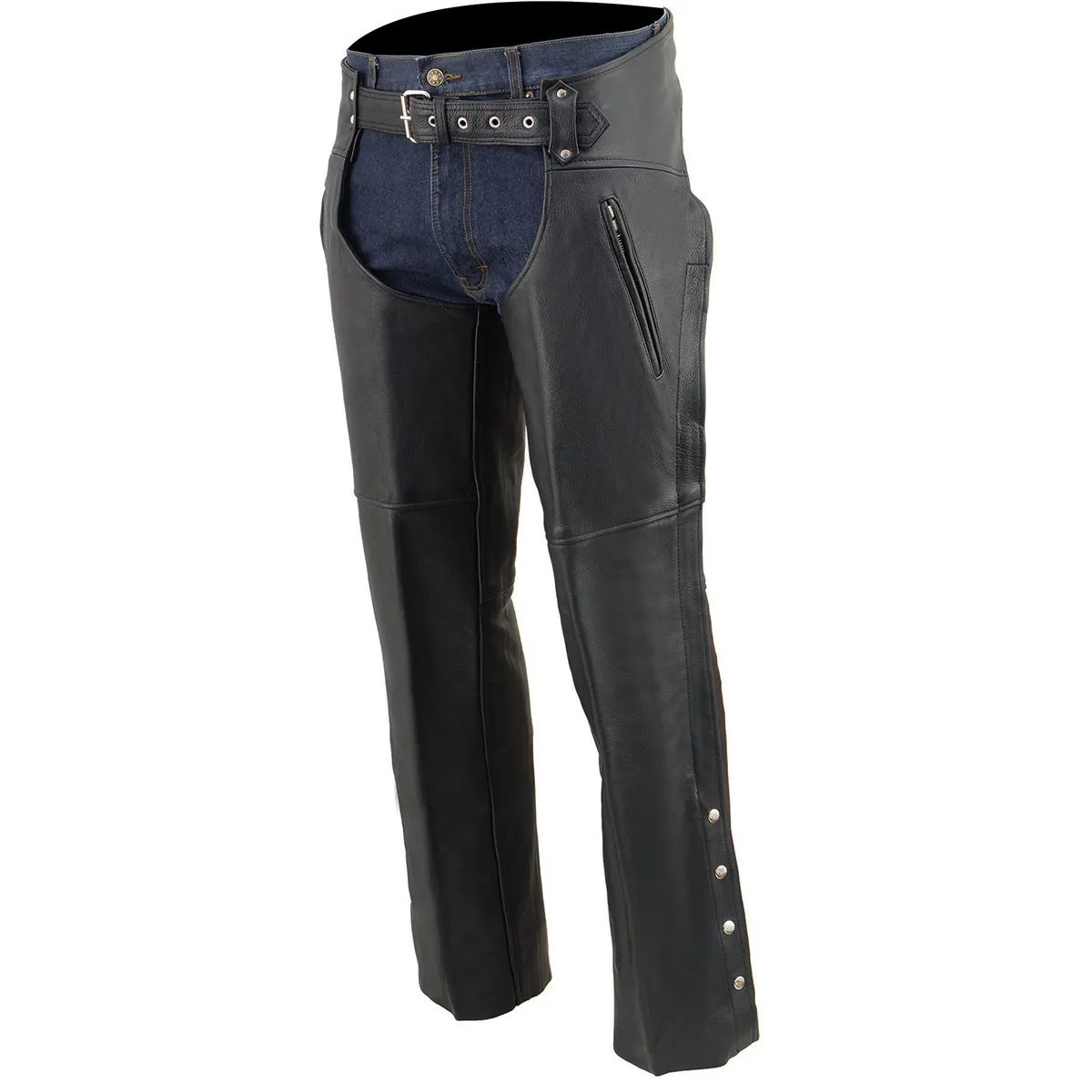 Milwaukee Leather Chaps for Men's Black Prime Leather Zipped Thigh Pocket- Mesh Lined Motorcycle Rider Chap- SH1190