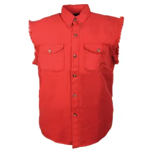 Milwaukee Leather DM4007 Men's Red Lightweight Sleeveless Denim Shirt