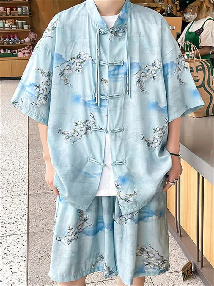 Mountain Flower Print Men's Chinese Style Comfort Outfits