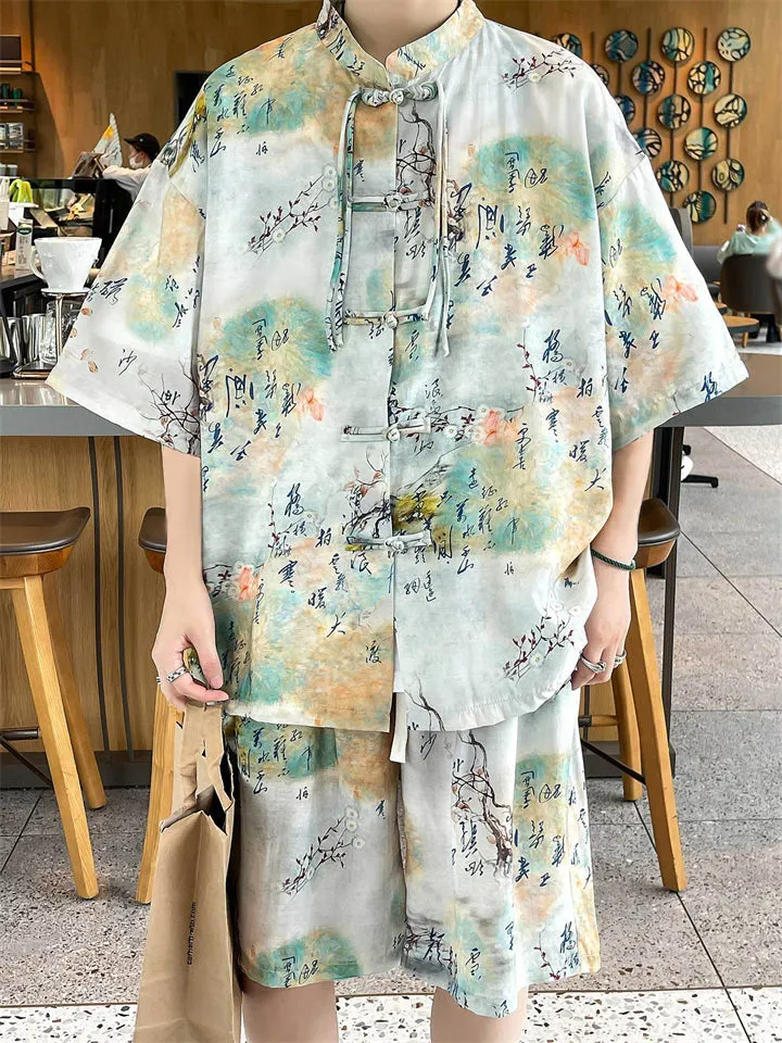 Mountain Flower Print Men's Chinese Style Comfort Outfits