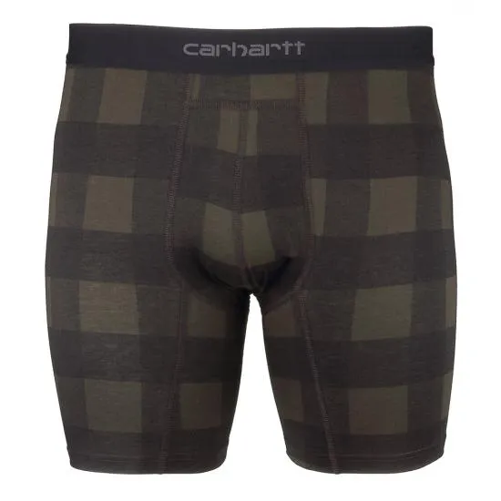 New Men's Carhartt - 8 Inch Basic Boxer Brief, Sz M! Dark Green & Black Plaid!