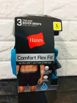 New Men's Hanes Comfort Flex Fit 3 Pack Tagless Boxers, Sz L!