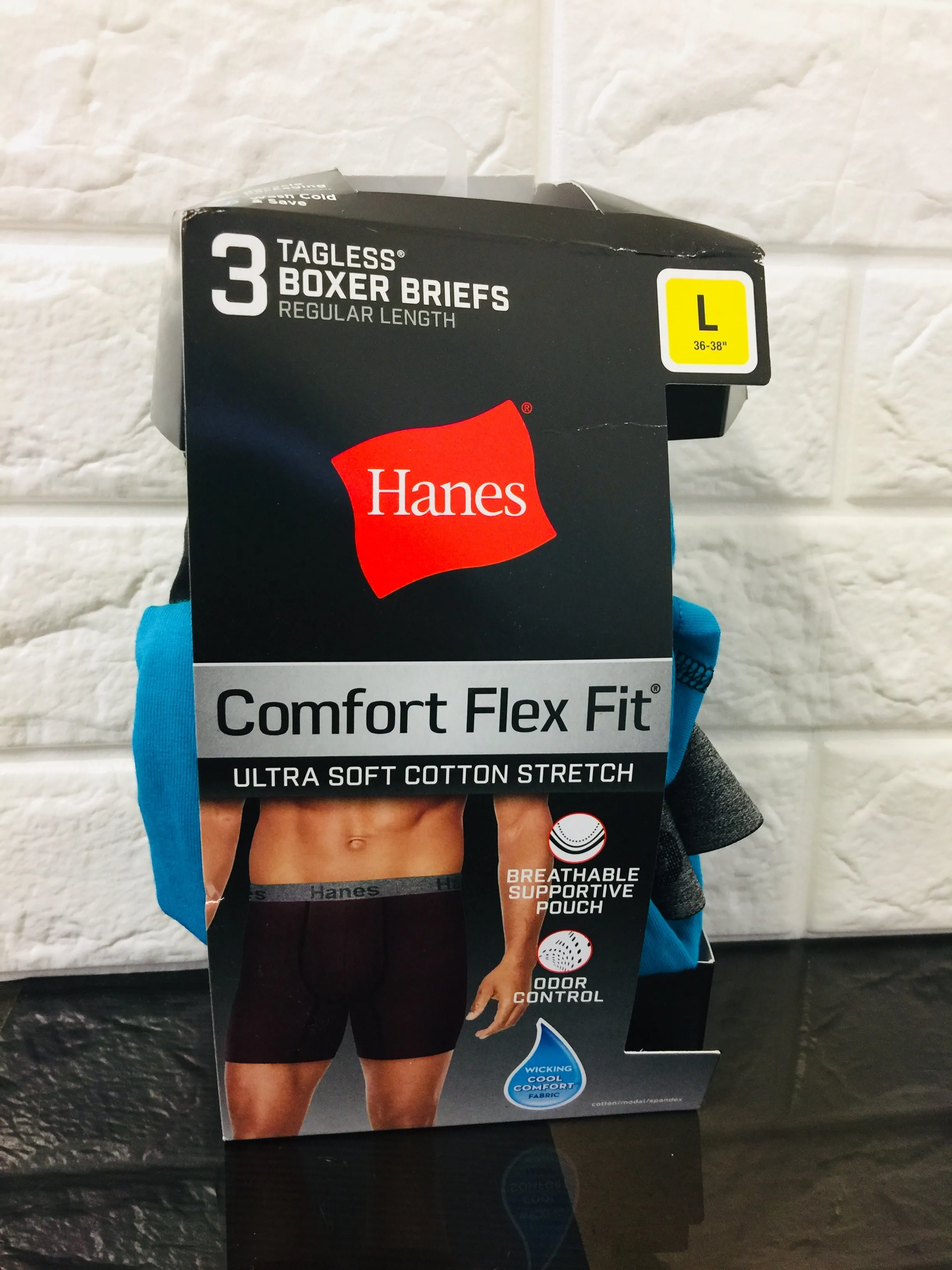 New Men's Hanes Comfort Flex Fit 3 Pack Tagless Boxers, Sz L!