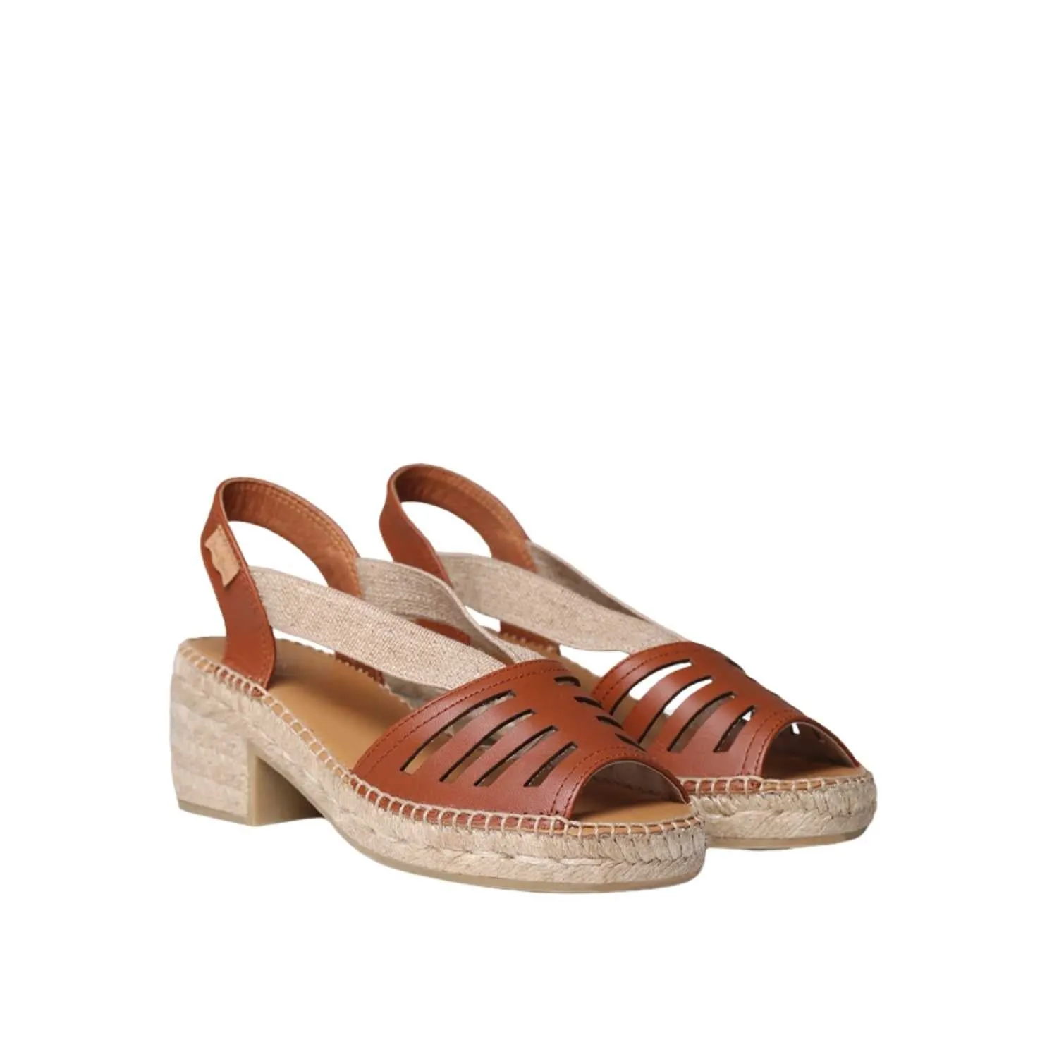 Open Toe Leather Espadrille with Wide Heel for Women - Dima