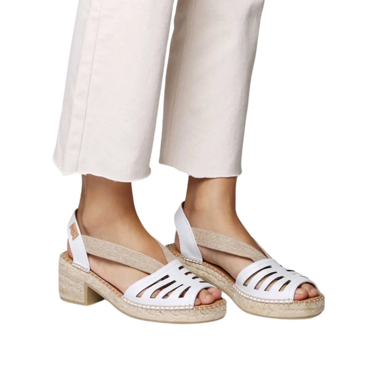 Open Toe Leather Espadrille with Wide Heel for Women - Dima