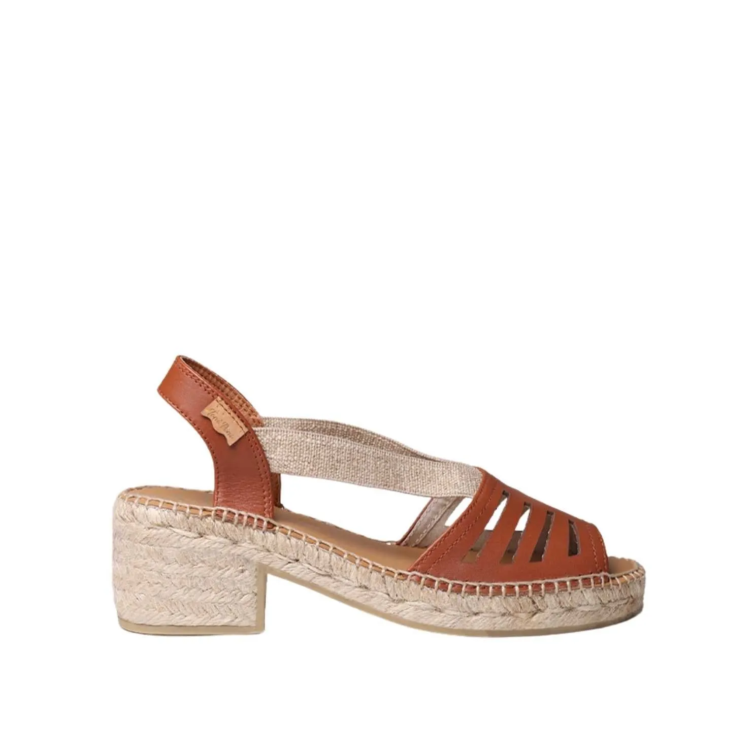 Open Toe Leather Espadrille with Wide Heel for Women - Dima