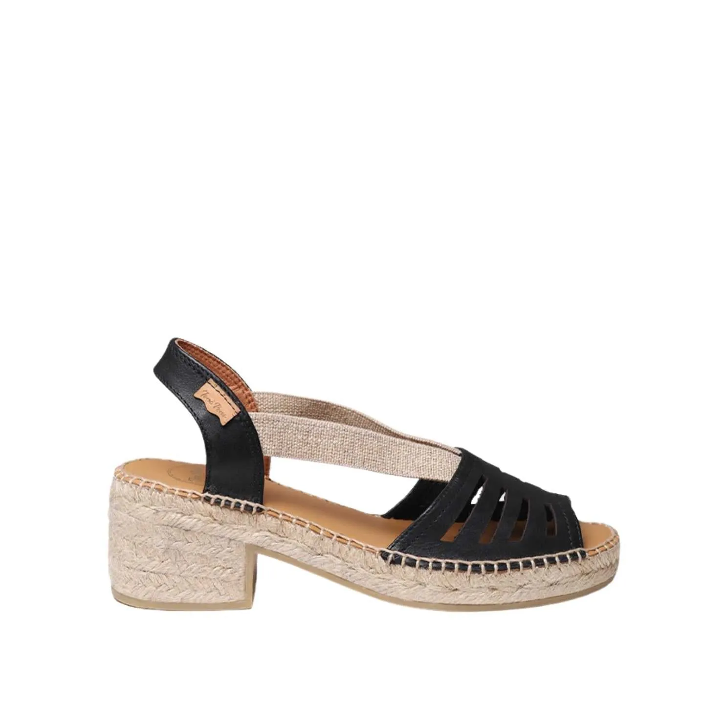 Open Toe Leather Espadrille with Wide Heel for Women - Dima