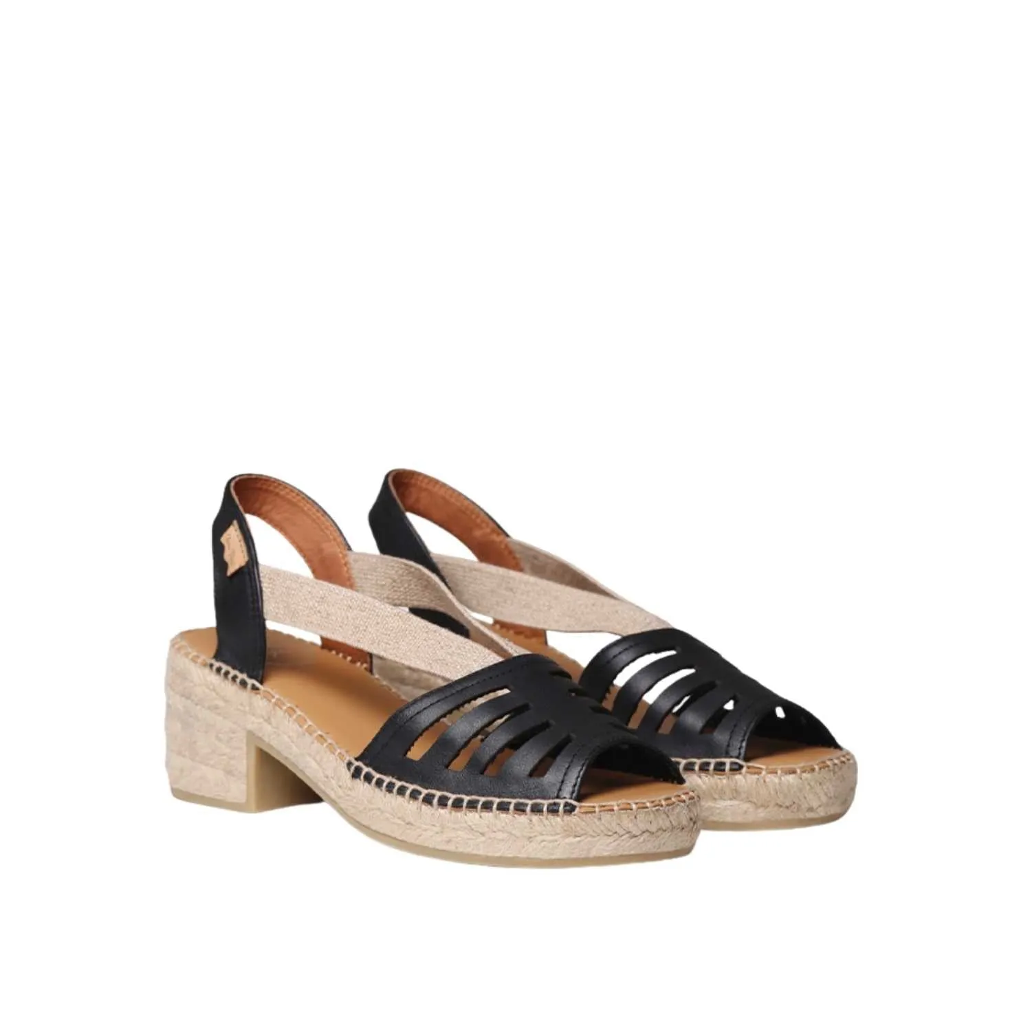 Open Toe Leather Espadrille with Wide Heel for Women - Dima