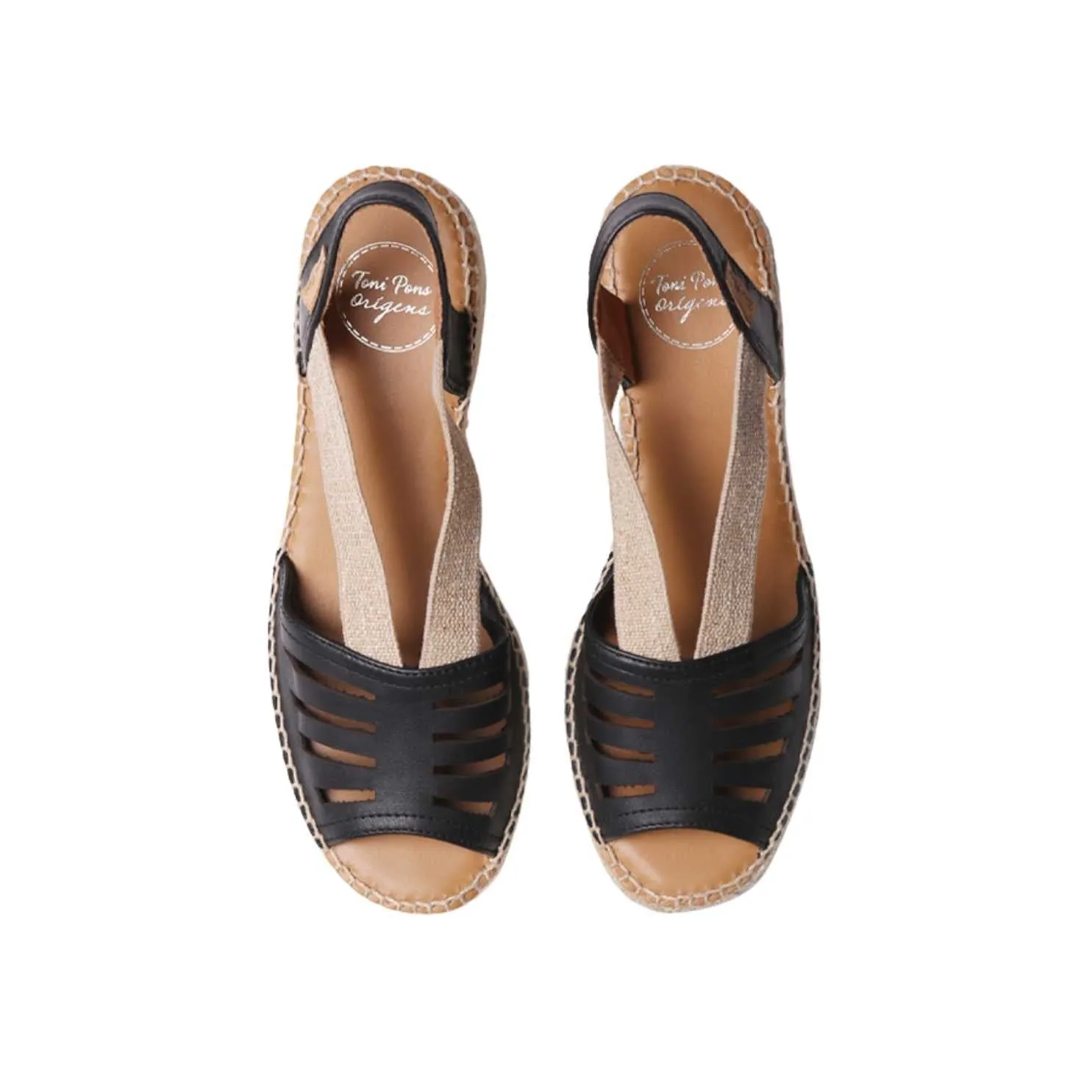 Open Toe Leather Espadrille with Wide Heel for Women - Dima