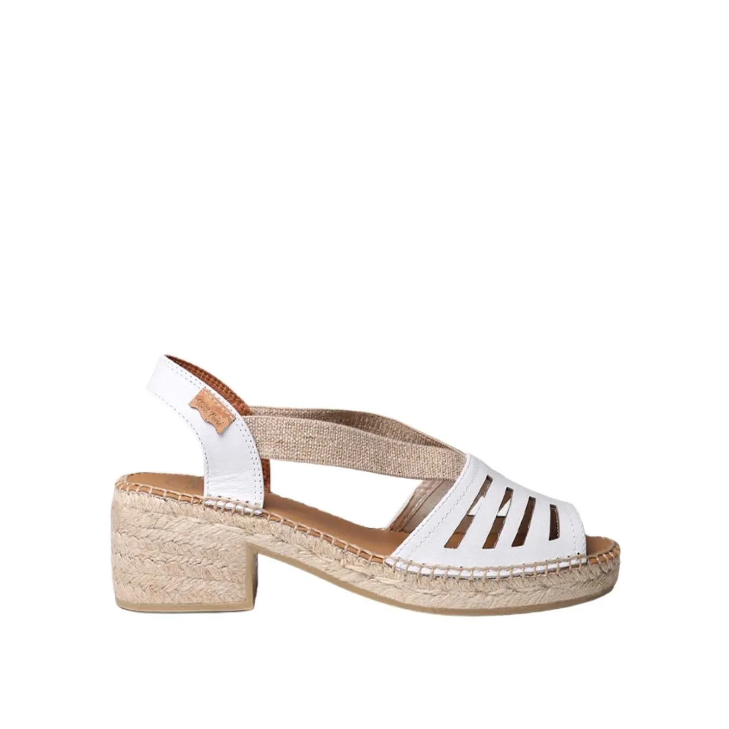 Open Toe Leather Espadrille with Wide Heel for Women - Dima