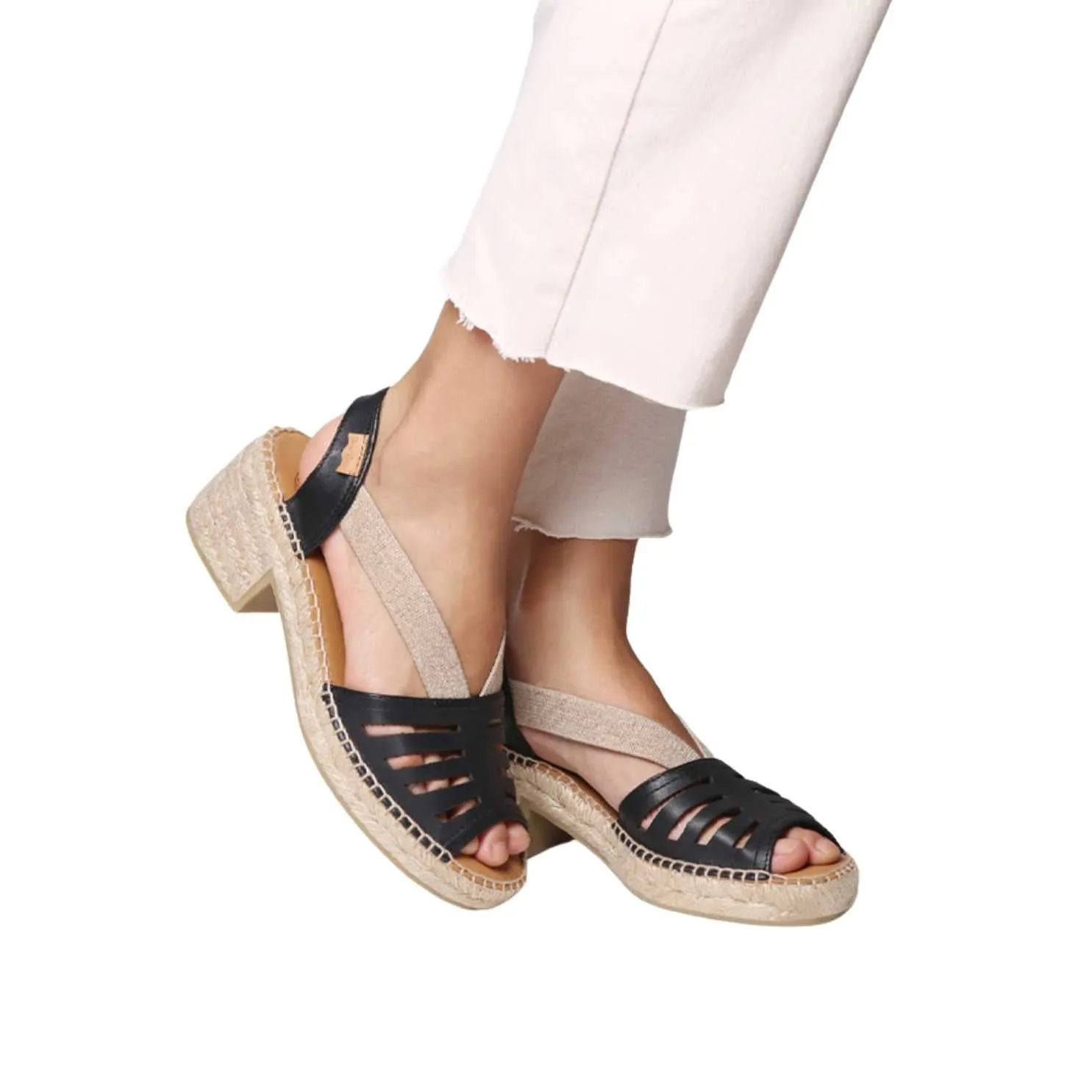 Open Toe Leather Espadrille with Wide Heel for Women - Dima