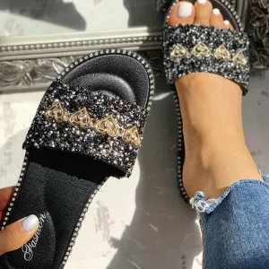 Open Toe Studded Design Flat Sandals