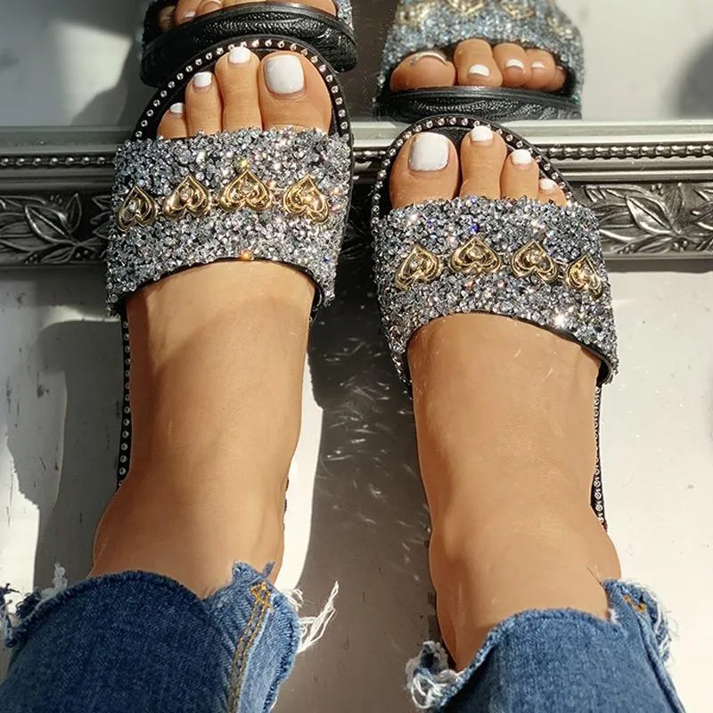 Open Toe Studded Design Flat Sandals