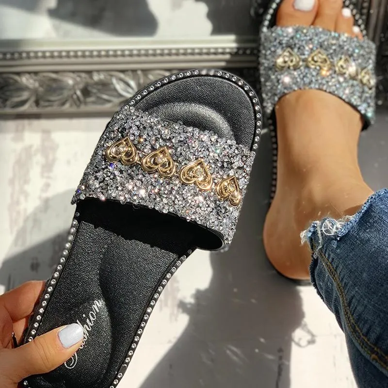 Open Toe Studded Design Flat Sandals