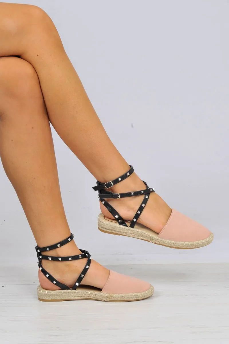 Pink Studded Cross Over Espadrilles -Zareen