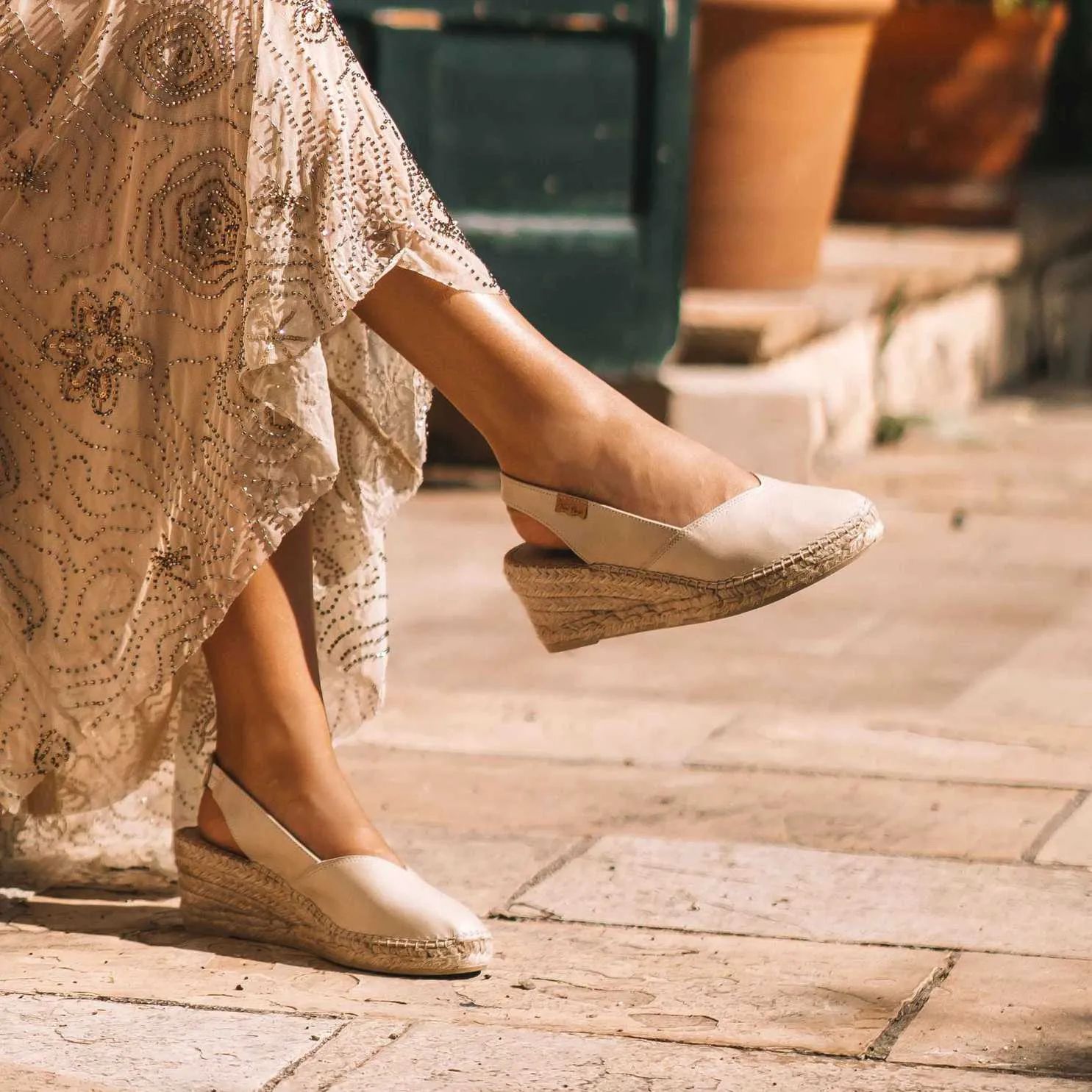 Plain Leather Wedge Espadrille for Women - Termal