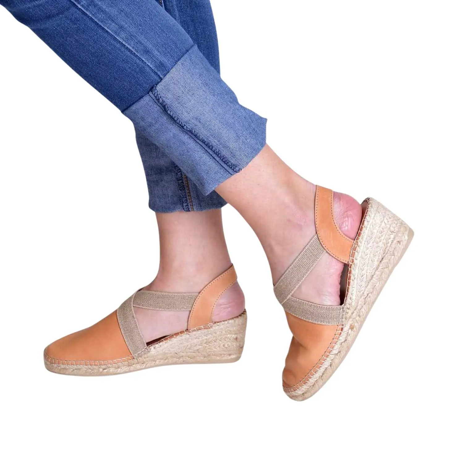 Plain Leather Wedge Espadrille for Women - Tossa