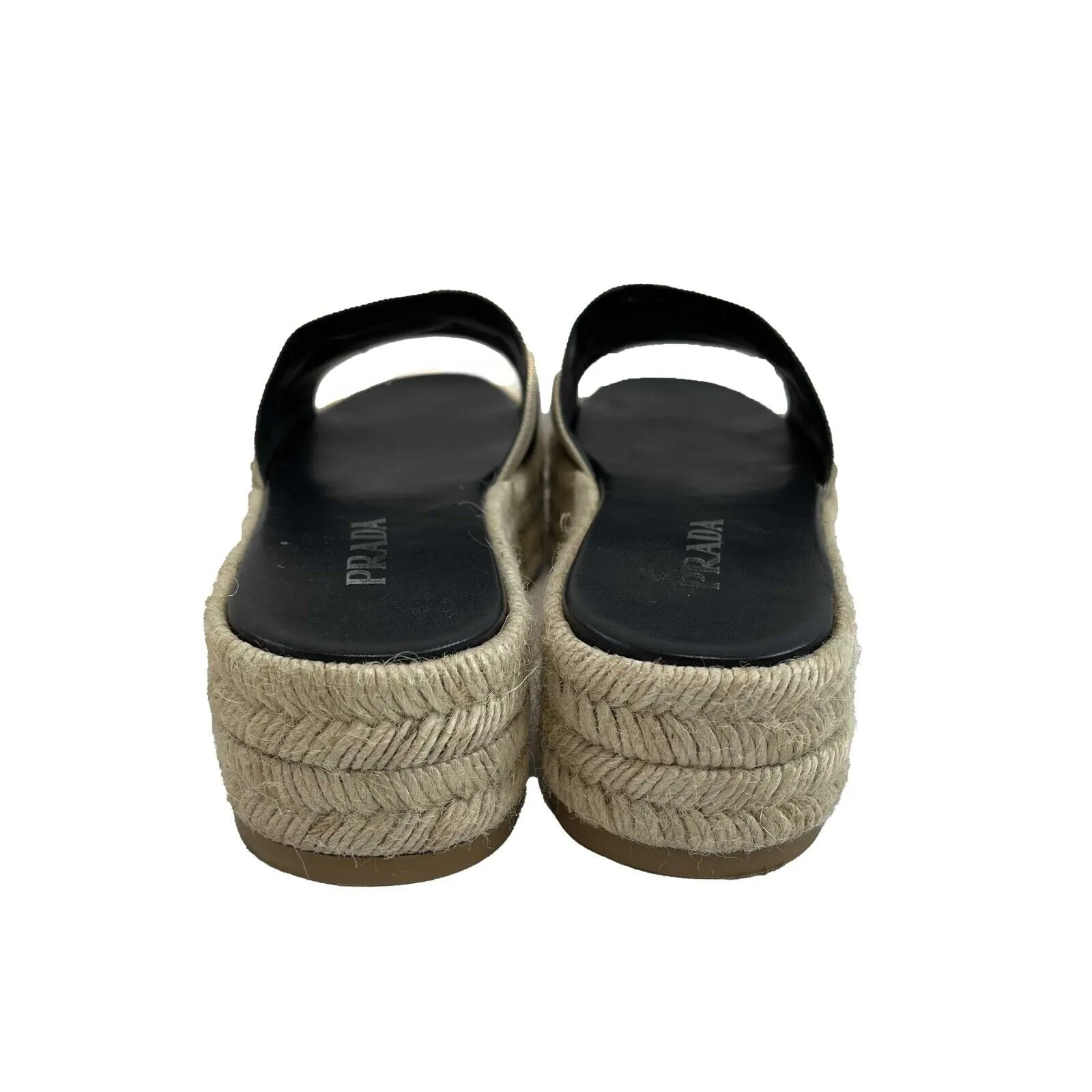 Prada Excellent Corda Espadrille Slide Embroidered Strip Platform 39.5 US 9.5