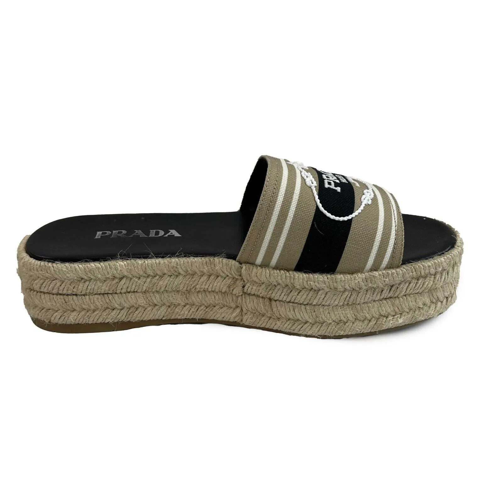 Prada Excellent Corda Espadrille Slide Embroidered Strip Platform 39.5 US 9.5