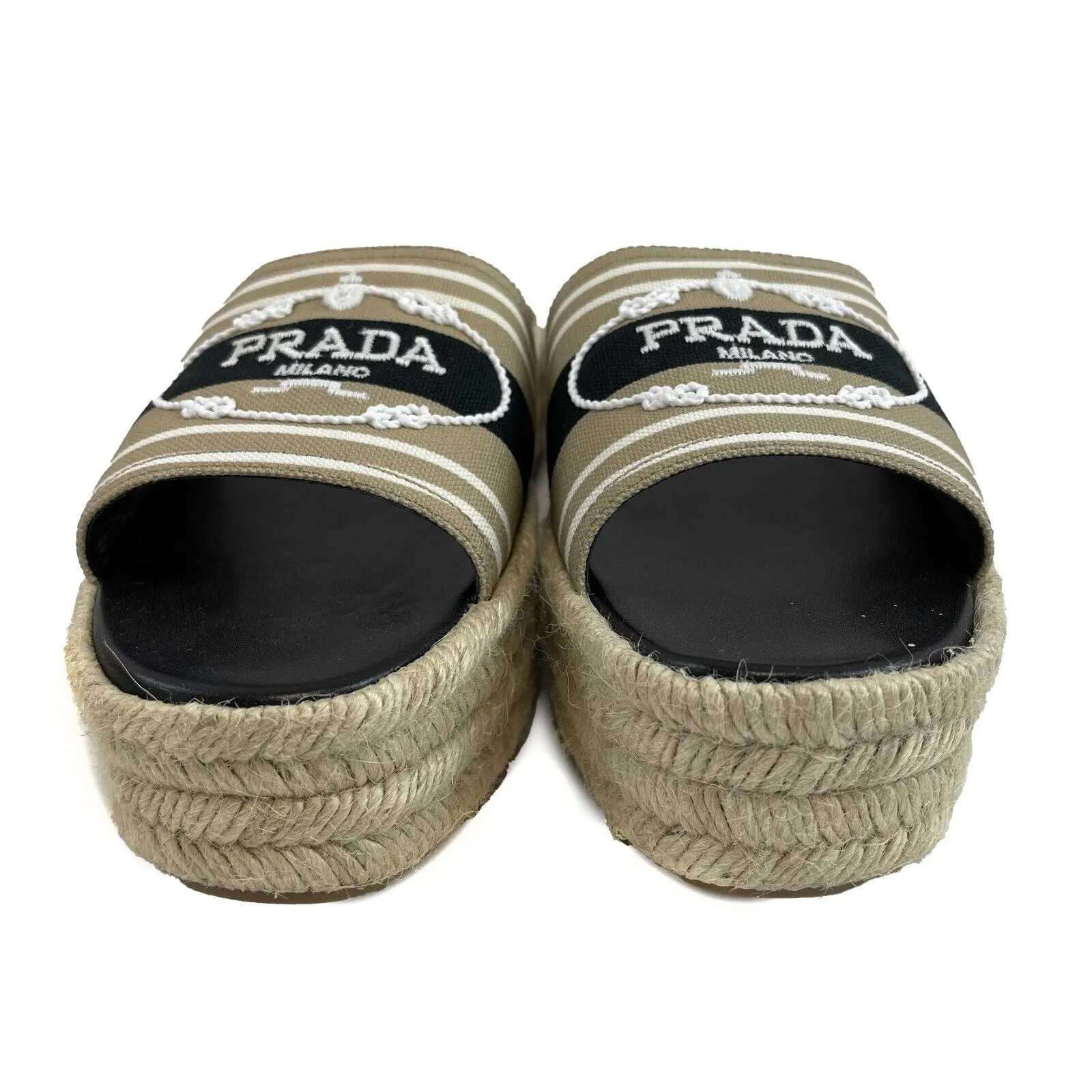 Prada Excellent Corda Espadrille Slide Embroidered Strip Platform 39.5 US 9.5