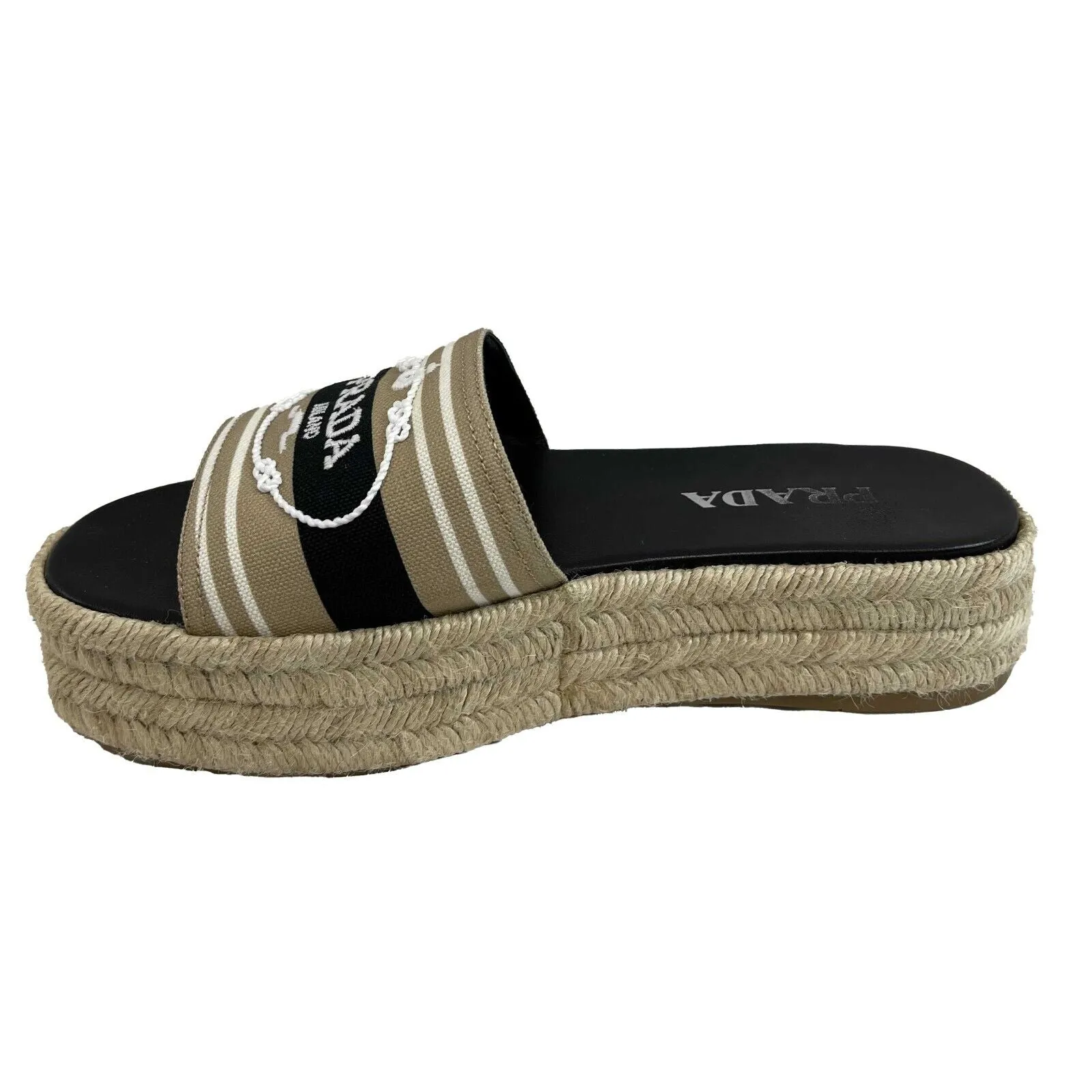 Prada Excellent Corda Espadrille Slide Embroidered Strip Platform 39.5 US 9.5