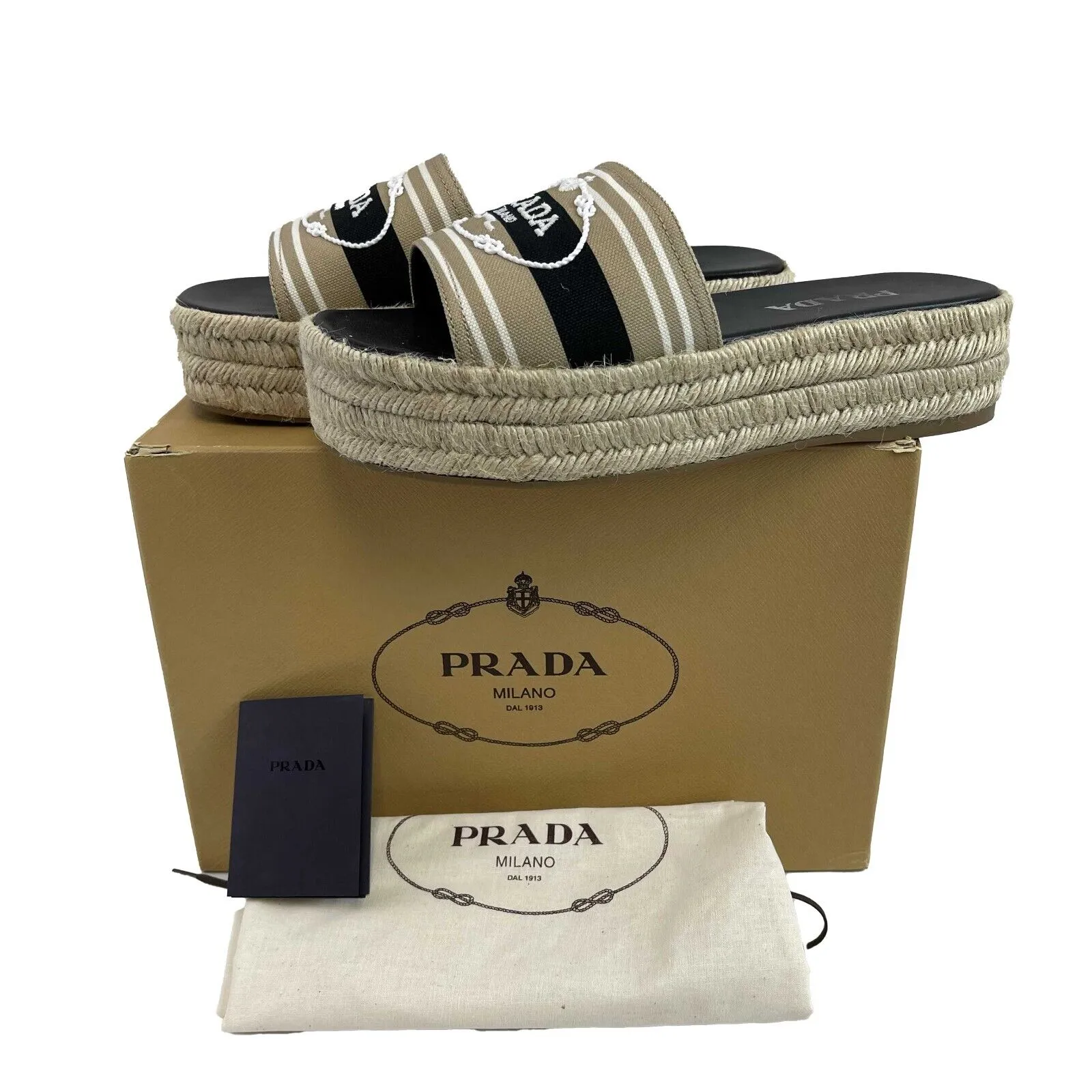 Prada Excellent Corda Espadrille Slide Embroidered Strip Platform 39.5 US 9.5