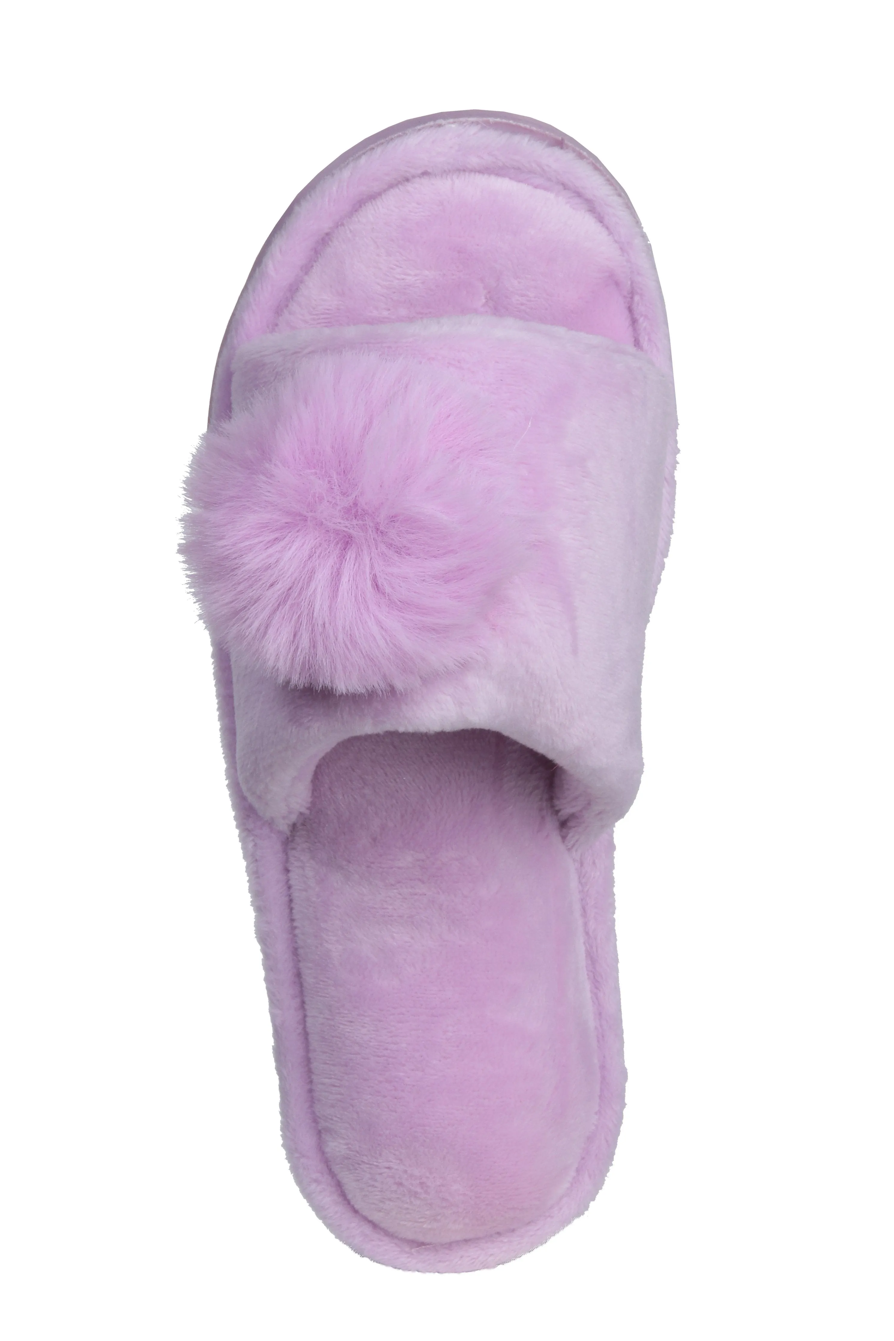 Pupeez Girl's Lovely Velvet Pom-pom Open Toe Kids House Slides Slipper