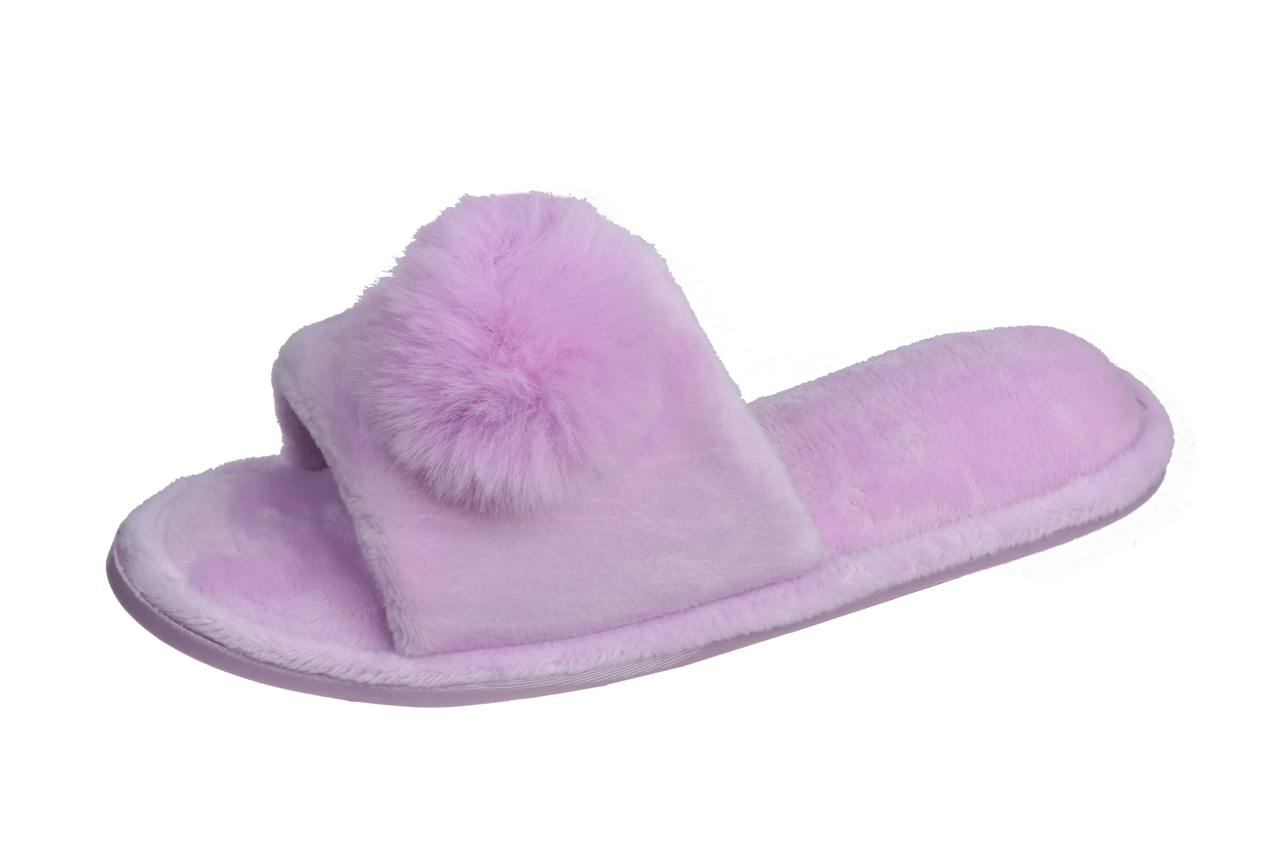 Pupeez Girl's Lovely Velvet Pom-pom Open Toe Kids House Slides Slipper