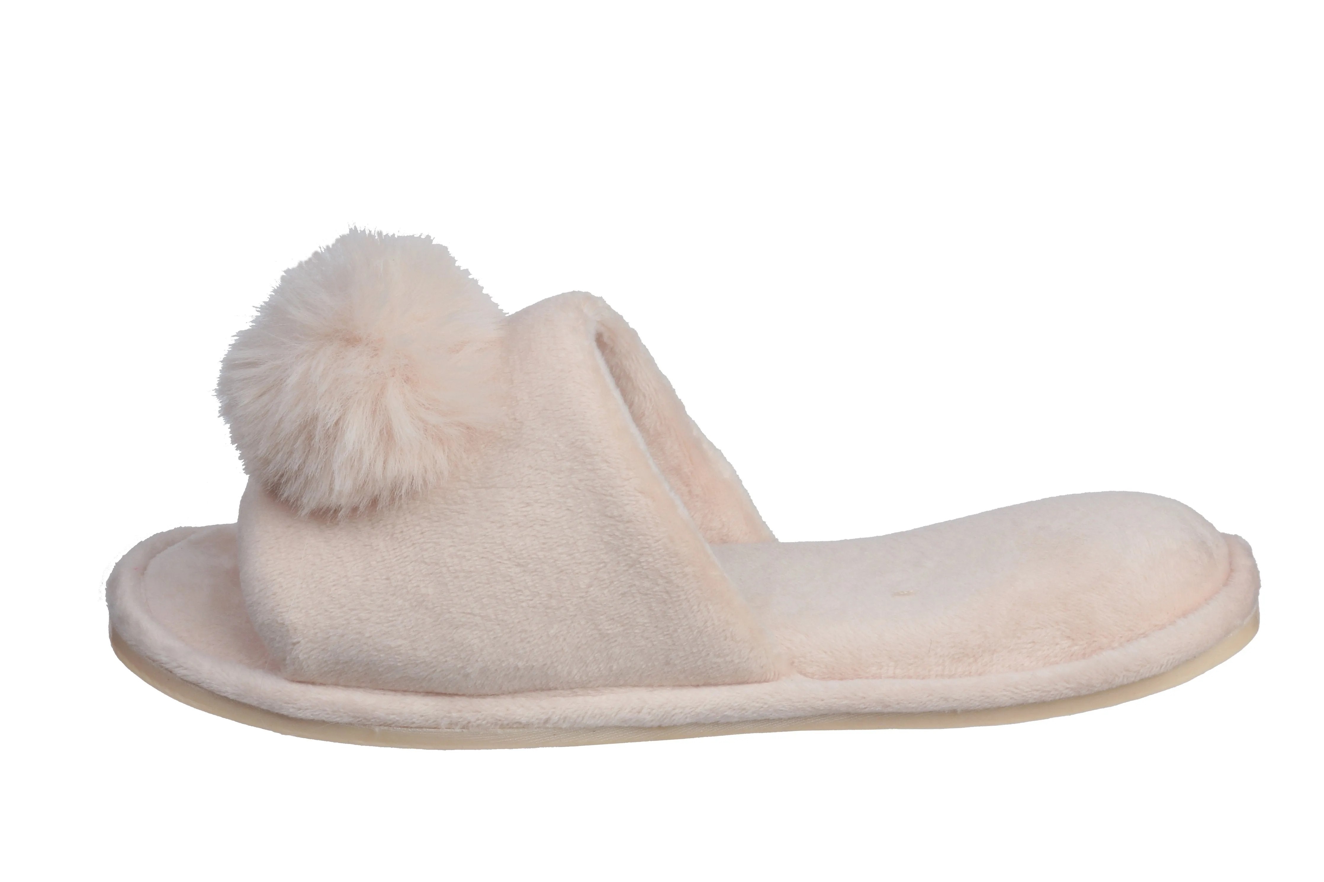 Pupeez Girl's Lovely Velvet Pom-pom Open Toe Kids House Slides Slipper