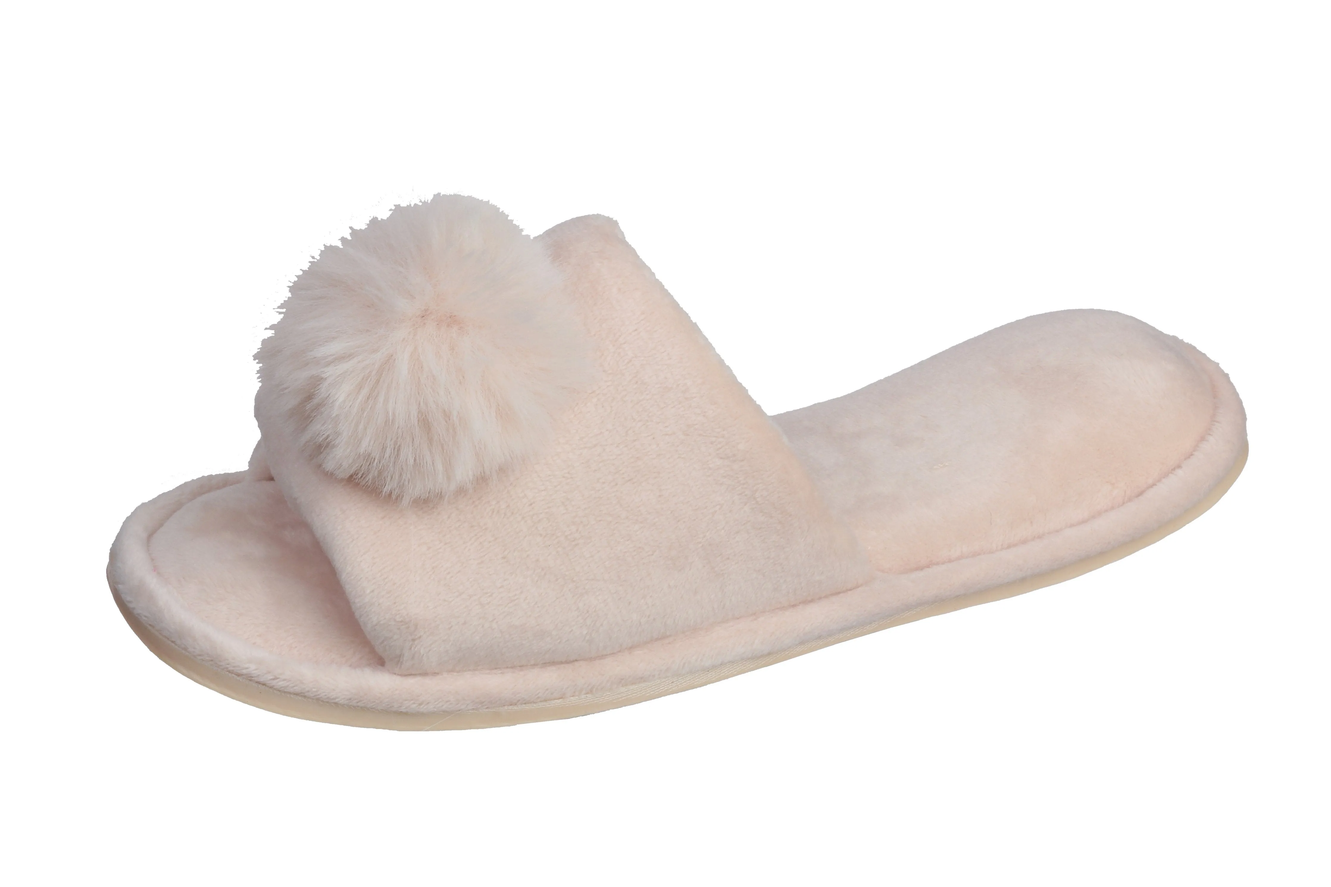 Pupeez Girl's Lovely Velvet Pom-pom Open Toe Kids House Slides Slipper