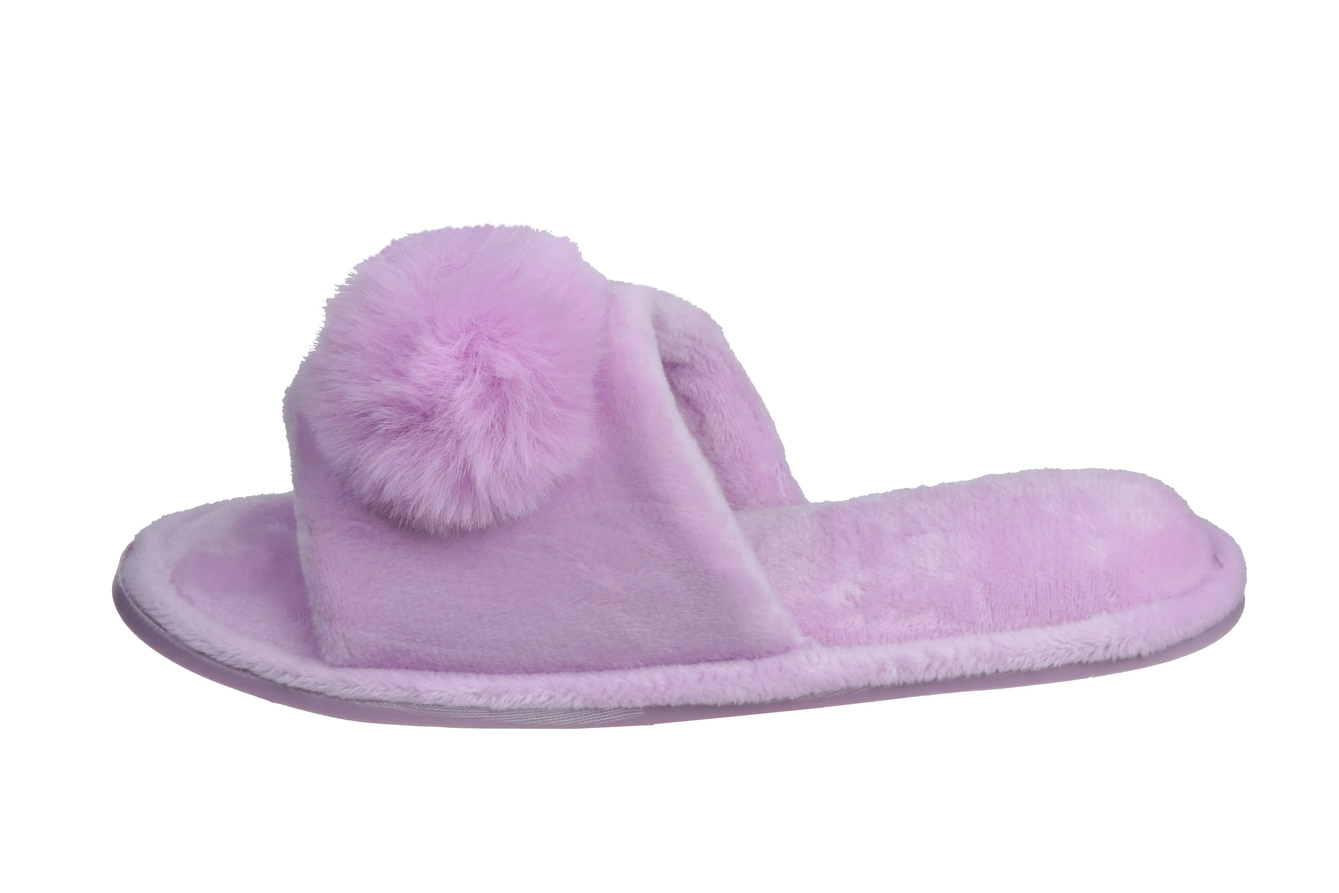 Pupeez Girl's Lovely Velvet Pom-pom Open Toe Kids House Slides Slipper
