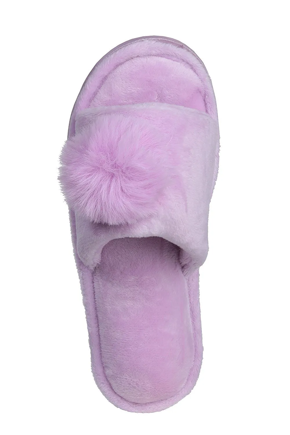 Pupeez Girl's Lovely Velvet Pom-pom Open Toe Kids House Slides Slipper