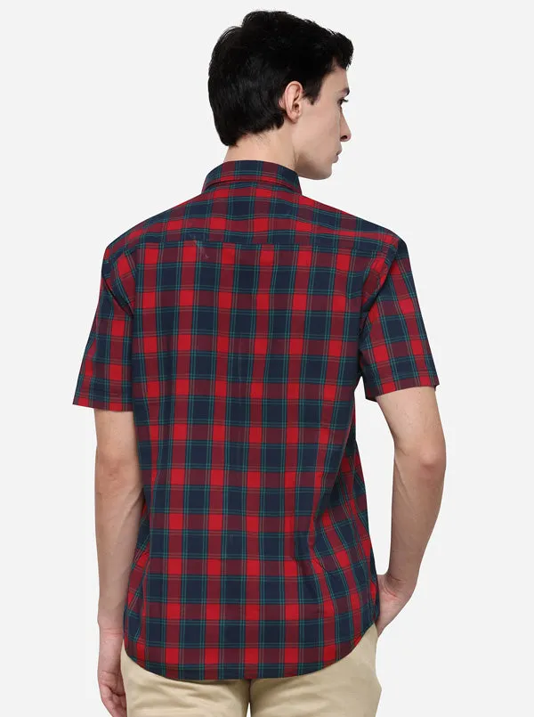 Red & Green Tailored Fit Checked Casual Shirt | JadeBlue