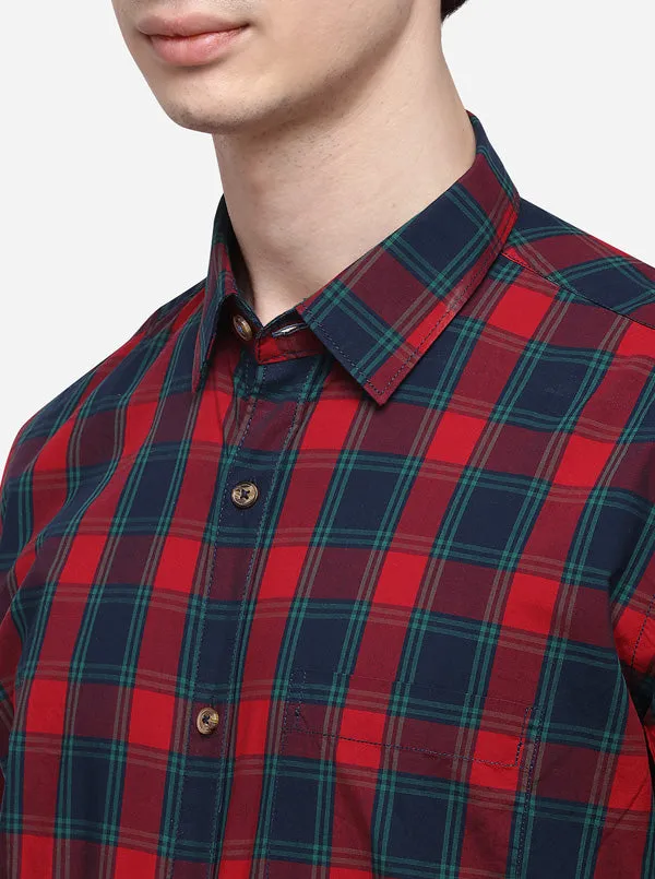Red & Green Tailored Fit Checked Casual Shirt | JadeBlue
