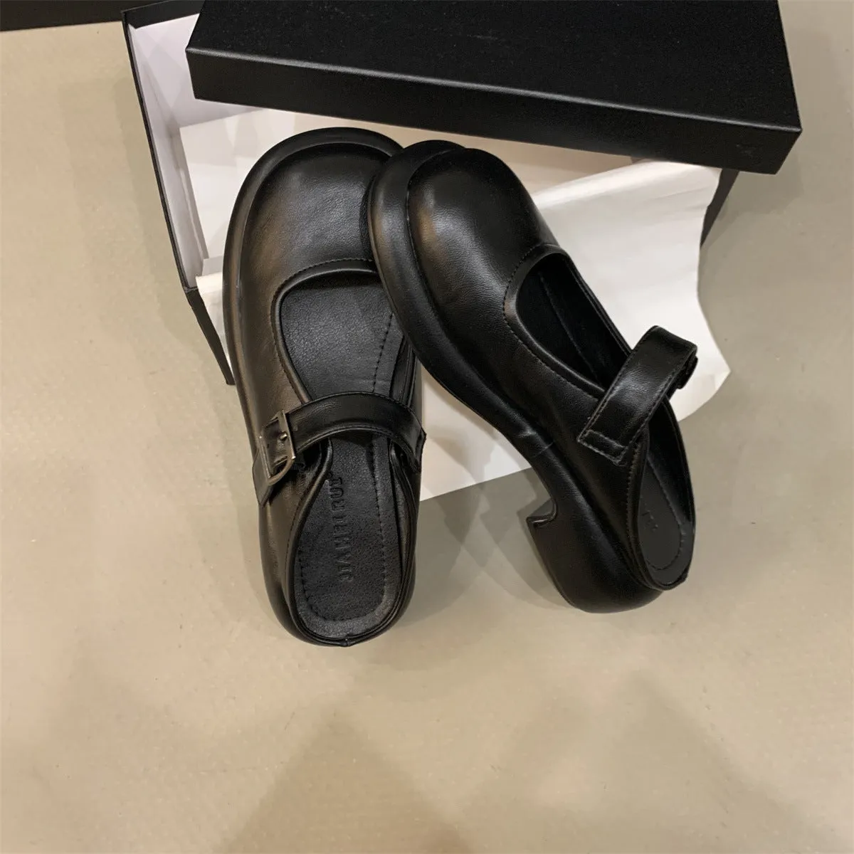 Retro Round Toe Thick Sole Thick Heel Slippers Women's Flat Shoes