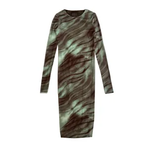 Reversible Animal-Print Mesh Dress in Brown & Green