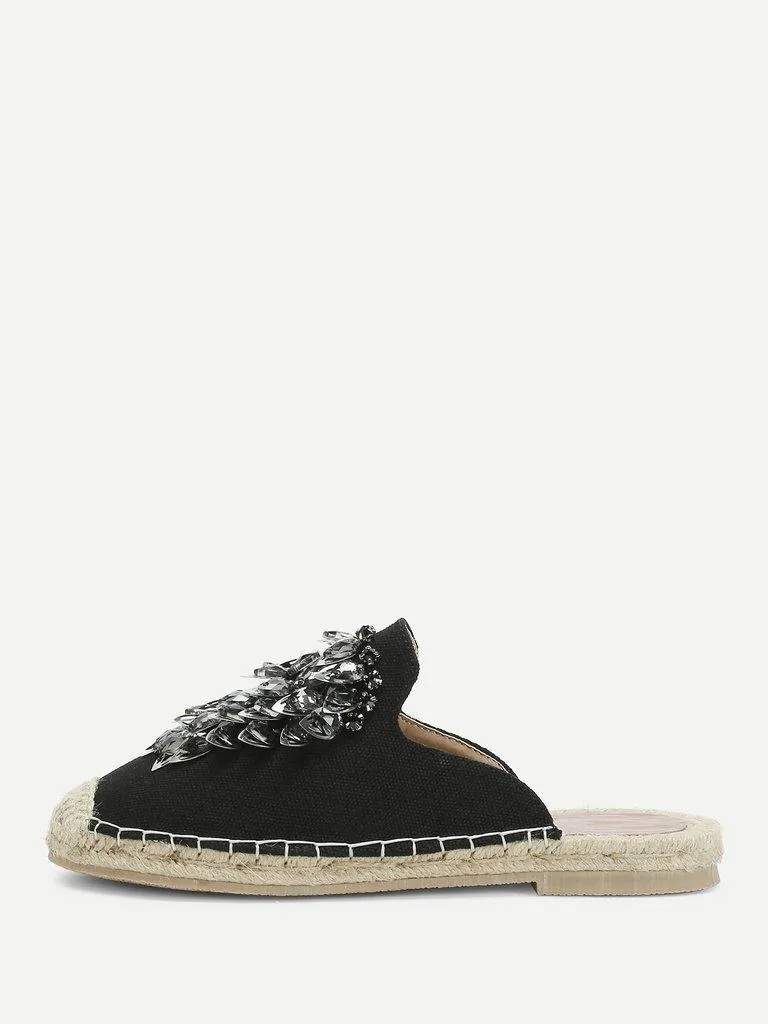 Rhinestone Decorated Cap Toe Flats